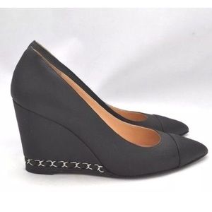 Chanel Black Calfskin Leather Chain Wedges